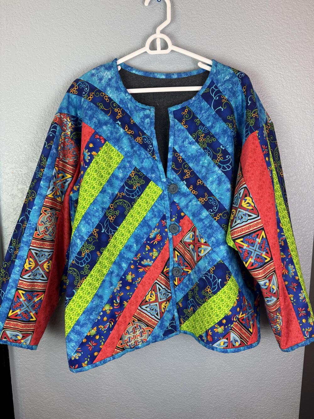 Handmade Quilt Jacket Womens Large Patchwork Button Up Boho Festival Folk Art